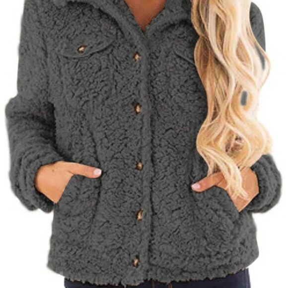 Gray Sherpa Button Up Long Sleeve Jacket - Picture 6 of 7